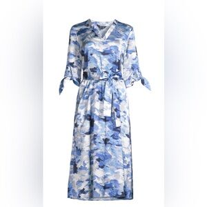Misook Brush Stroke Print Crepe De Chin Dress, L